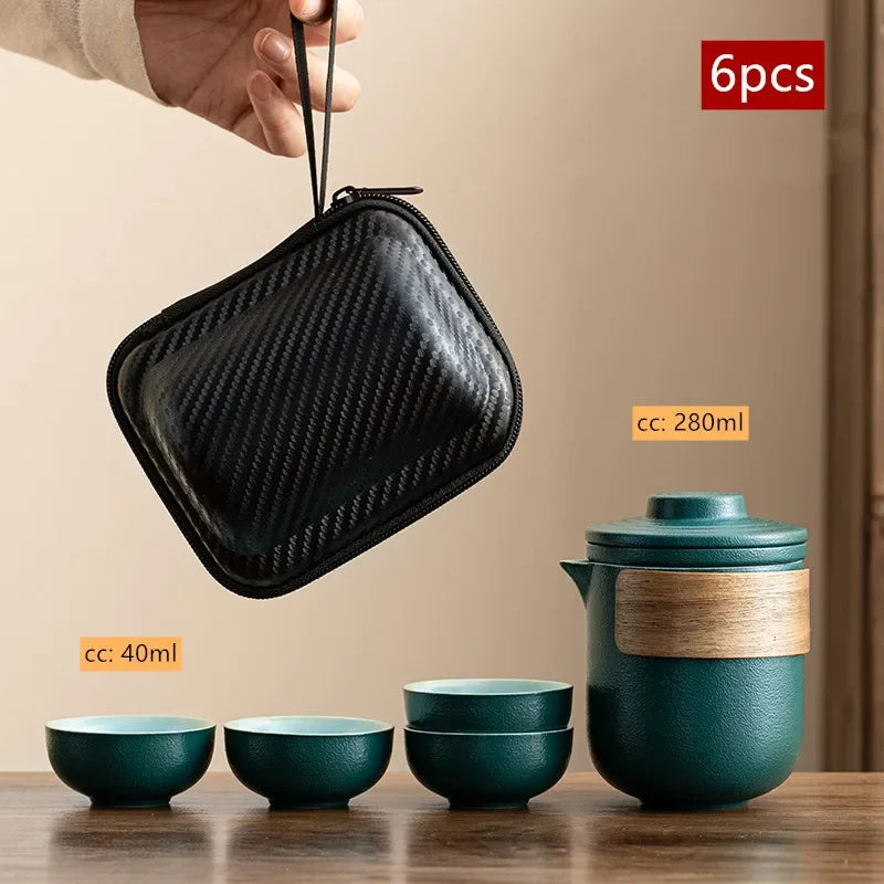 Travel Portable Chinese Tea Set Outdoor Teacup Tea Infuser Suit Exquisite Glass Gaiwan Teaware Sets Tea Ceremony Drinkware