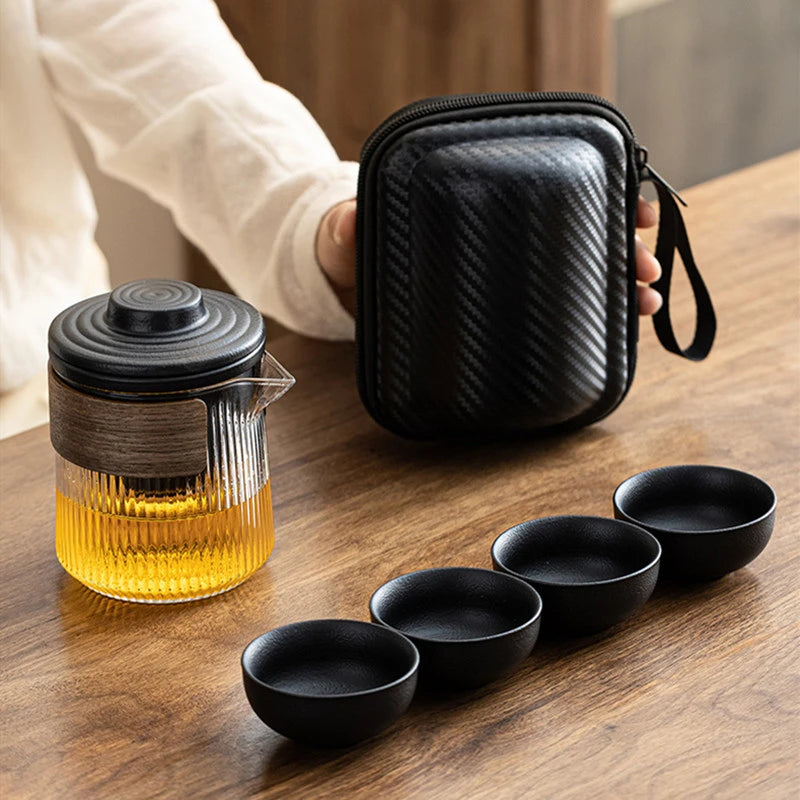 Travel Portable Chinese Tea Set Outdoor Teacup Tea Infuser Suit Exquisite Glass Gaiwan Teaware Sets Tea Ceremony Drinkware