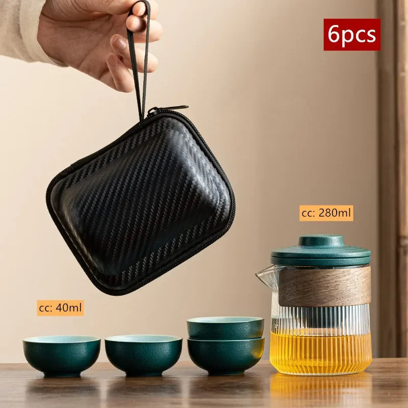 Travel Portable Chinese Tea Set Outdoor Teacup Tea Infuser Suit Exquisite Glass Gaiwan Teaware Sets Tea Ceremony Drinkware