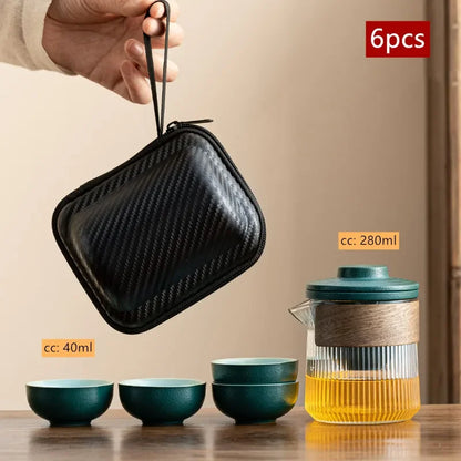 Travel Portable Chinese Tea Set Outdoor Teacup Tea Infuser Suit Exquisite Glass Gaiwan Teaware Sets Tea Ceremony Drinkware
