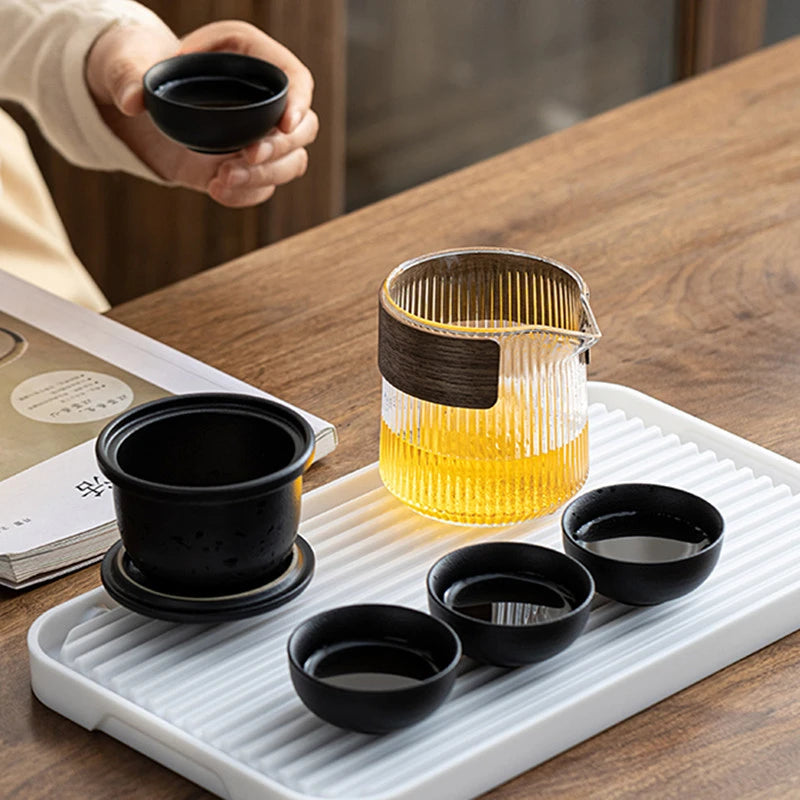 Travel Portable Chinese Tea Set Outdoor Teacup Tea Infuser Suit Exquisite Glass Gaiwan Teaware Sets Tea Ceremony Drinkware