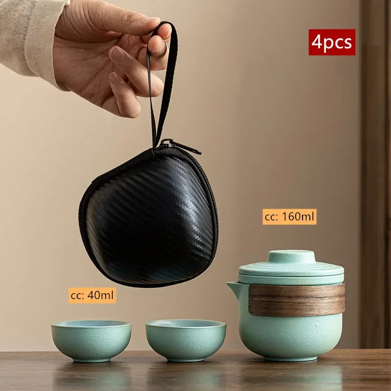 Travel Portable Chinese Tea Set Outdoor Teacup Tea Infuser Suit Exquisite Glass Gaiwan Teaware Sets Tea Ceremony Drinkware