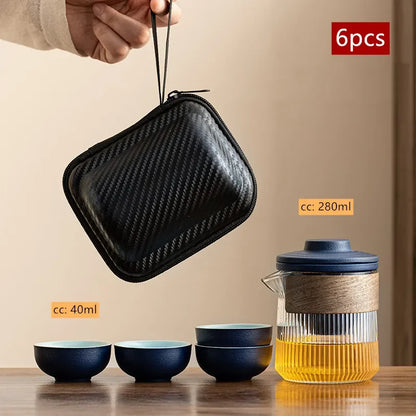 Travel Portable Chinese Tea Set Outdoor Teacup Tea Infuser Suit Exquisite Glass Gaiwan Teaware Sets Tea Ceremony Drinkware