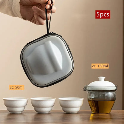Travel Portable Chinese Tea Set Outdoor Teacup Tea Infuser Suit Exquisite Glass Gaiwan Teaware Sets Tea Ceremony Drinkware