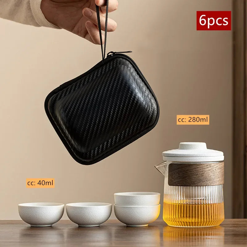 Travel Portable Chinese Tea Set Outdoor Teacup Tea Infuser Suit Exquisite Glass Gaiwan Teaware Sets Tea Ceremony Drinkware