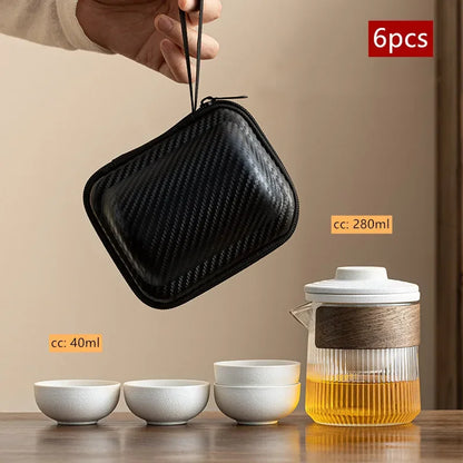 Travel Portable Chinese Tea Set Outdoor Teacup Tea Infuser Suit Exquisite Glass Gaiwan Teaware Sets Tea Ceremony Drinkware