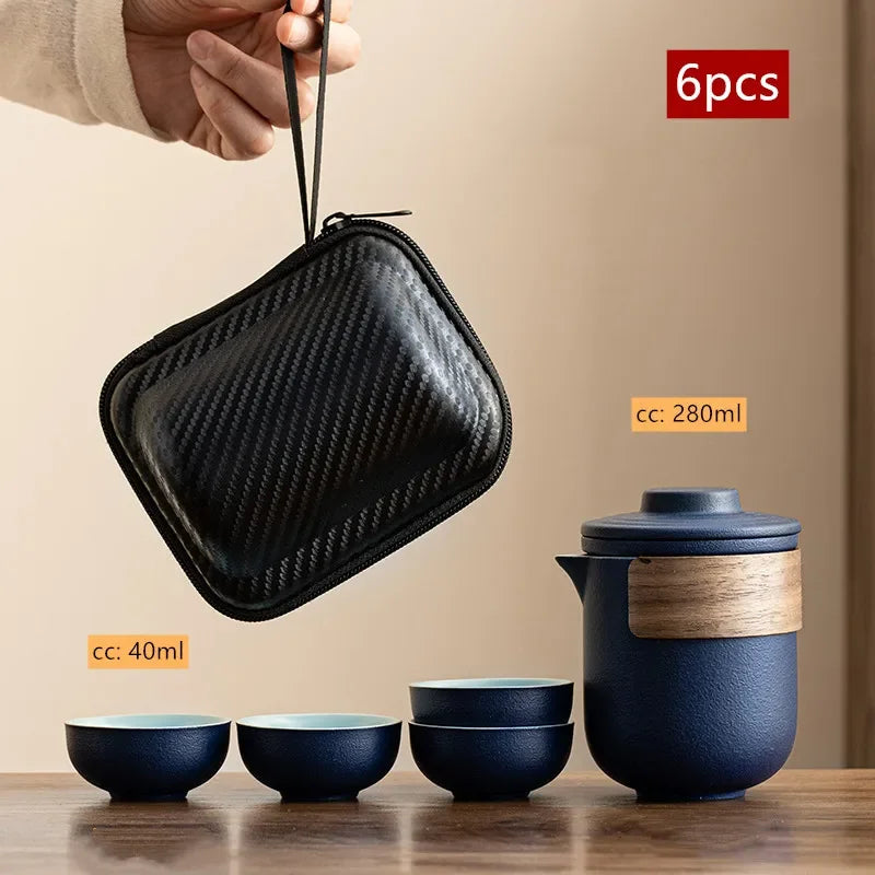 Travel Portable Chinese Tea Set Outdoor Teacup Tea Infuser Suit Exquisite Glass Gaiwan Teaware Sets Tea Ceremony Drinkware