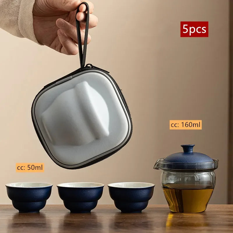 Travel Portable Chinese Tea Set Outdoor Teacup Tea Infuser Suit Exquisite Glass Gaiwan Teaware Sets Tea Ceremony Drinkware