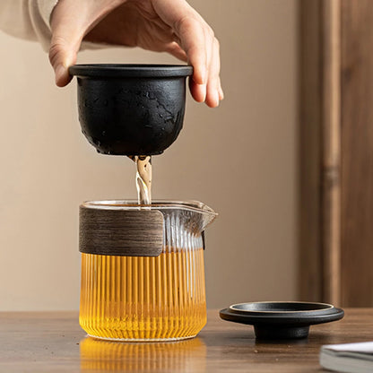 Travel Portable Chinese Tea Set Outdoor Teacup Tea Infuser Suit Exquisite Glass Gaiwan Teaware Sets Tea Ceremony Drinkware