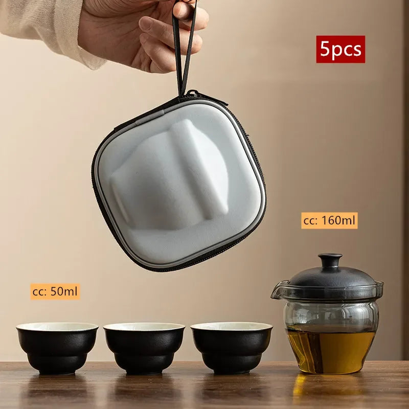 Travel Portable Chinese Tea Set Outdoor Teacup Tea Infuser Suit Exquisite Glass Gaiwan Teaware Sets Tea Ceremony Drinkware