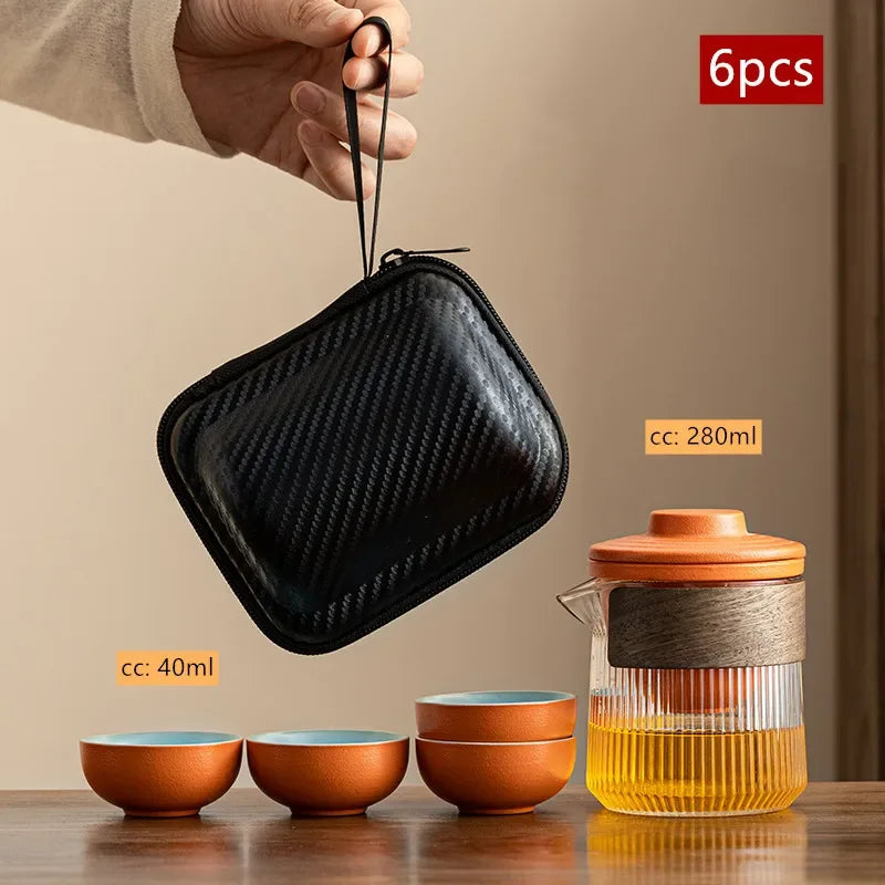 Travel Portable Chinese Tea Set Outdoor Teacup Tea Infuser Suit Exquisite Glass Gaiwan Teaware Sets Tea Ceremony Drinkware
