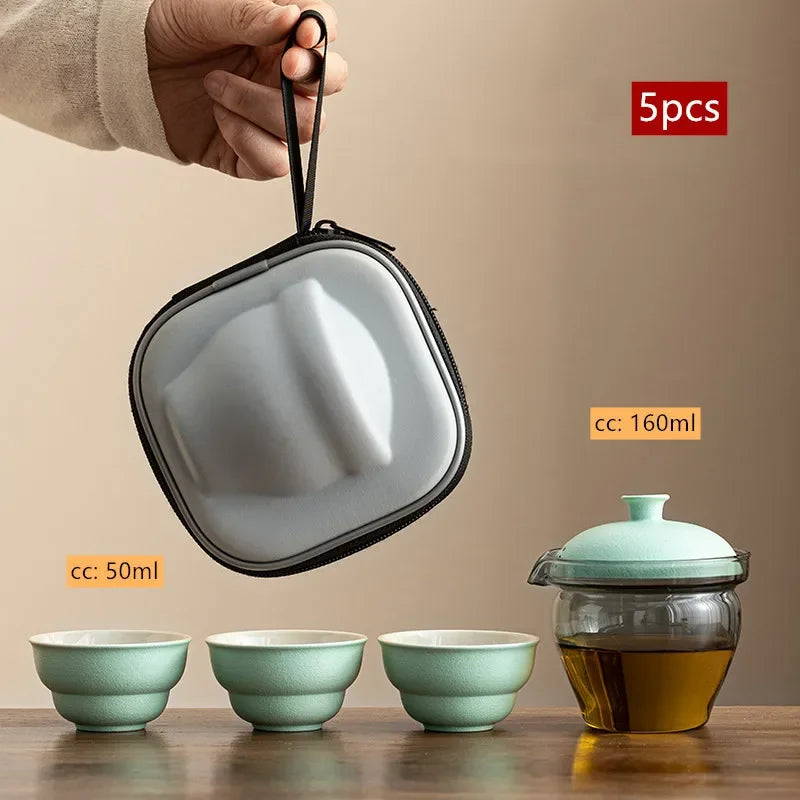 Travel Portable Chinese Tea Set Outdoor Teacup Tea Infuser Suit Exquisite Glass Gaiwan Teaware Sets Tea Ceremony Drinkware