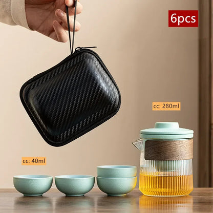 Travel Portable Chinese Tea Set Outdoor Teacup Tea Infuser Suit Exquisite Glass Gaiwan Teaware Sets Tea Ceremony Drinkware