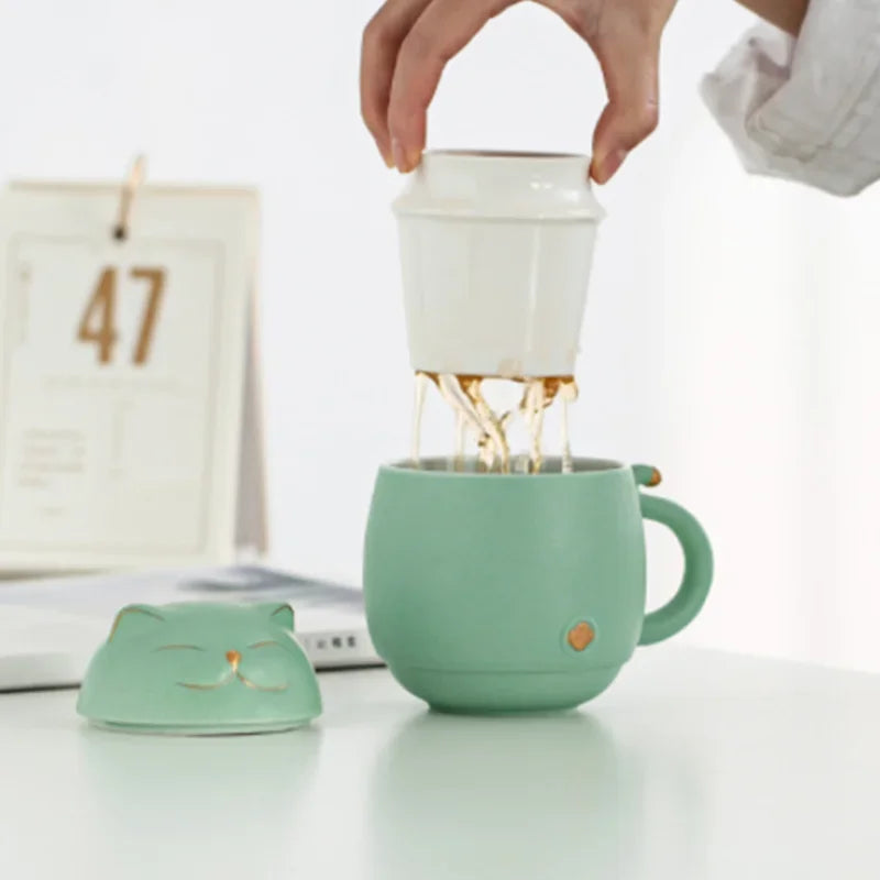 Travel Portable Tea Set Smiley Cat Shape Teapot Set Ceramic Mini Gongfu Portable Teapot Infuser Set Mug Cups
