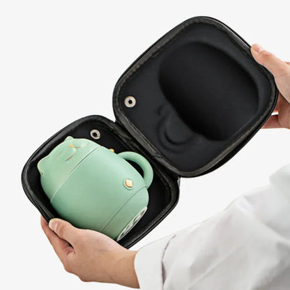 Travel Portable Tea Set Smiley Cat Shape Teapot Set Ceramic Mini Gongfu Portable Teapot Infuser Set Mug Cups
