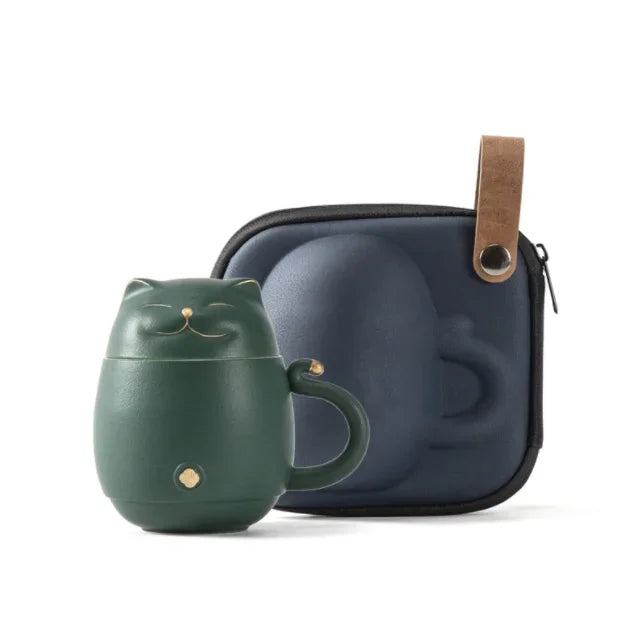 Travel Portable Tea Set Smiley Cat Shape Teapot Set Ceramic Mini Gongfu Portable Teapot Infuser Set Mug Cups