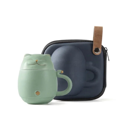 Travel Portable Tea Set Smiley Cat Shape Teapot Set Ceramic Mini Gongfu Portable Teapot Infuser Set Mug Cups