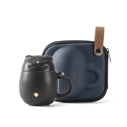 Travel Portable Tea Set Smiley Cat Shape Teapot Set Ceramic Mini Gongfu Portable Teapot Infuser Set Mug Cups