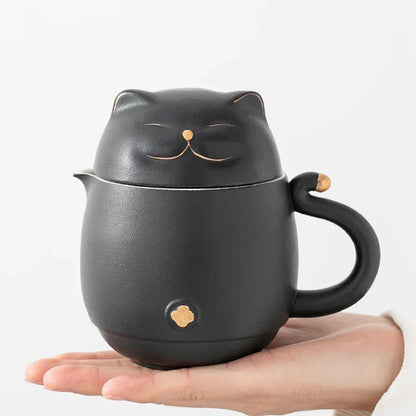 Travel Portable Tea Set Smiley Cat Shape Teapot Set Ceramic Mini Gongfu Portable Teapot Infuser Set Mug Cups