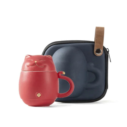 Travel Portable Tea Set Smiley Cat Shape Teapot Set Ceramic Mini Gongfu Portable Teapot Infuser Set Mug Cups