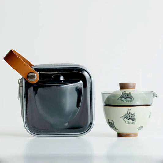 Travel Tea Set Ceramic Glass Gaiwan Portable Teaware Sets With Carrying Bag Chinese Tiger Teapot Teaware