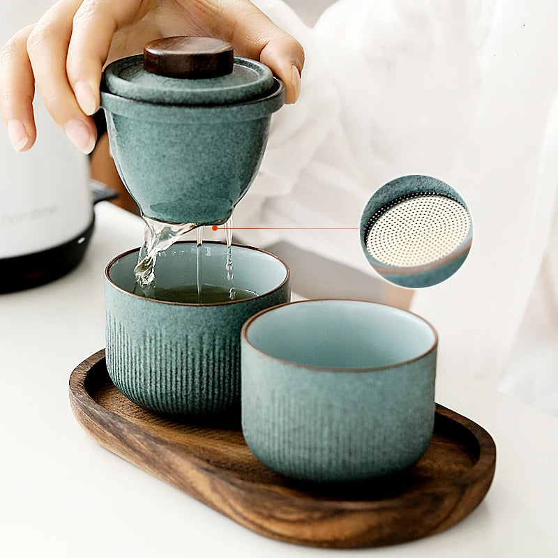 Travel Tea Set Outdoor Vehicle Quick Cup One Pot Two Cup Mini Carrying Case Filter Tea Cup Shockproof Fulfillment Organizer