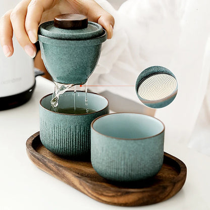 Travel Tea Set Outdoor Vehicle Quick Cup One Pot Two Cup Mini Carrying Case Filter Tea Cup Shockproof Fulfillment Organizer