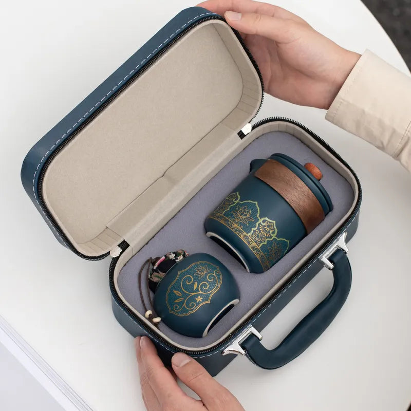 Travel Tea Set Portable Outdoor Camping Tourism Tea Making and Drinking Equipment Accompanying Express Cup One Pot Three Cups