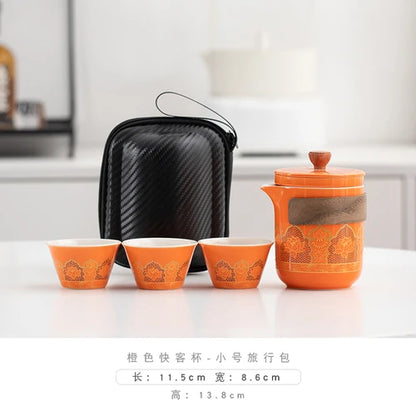 Travel Tea Set Portable Outdoor Camping Tourism Tea Making and Drinking Equipment Accompanying Express Cup One Pot Three Cups