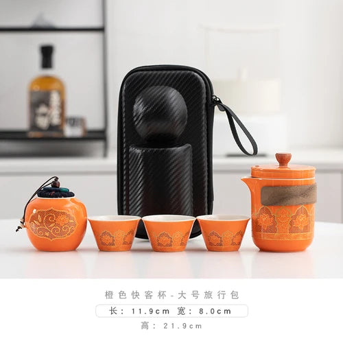 Travel Tea Set Portable Outdoor Camping Tourism Tea Making and Drinking Equipment Accompanying Express Cup One Pot Three Cups