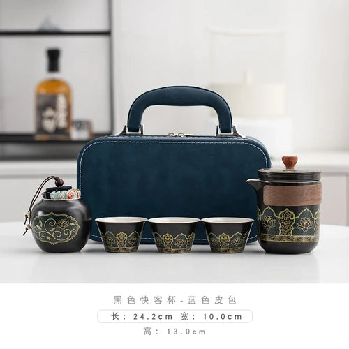 Travel Tea Set Portable Outdoor Camping Tourism Tea Making and Drinking Equipment Accompanying Express Cup One Pot Three Cups