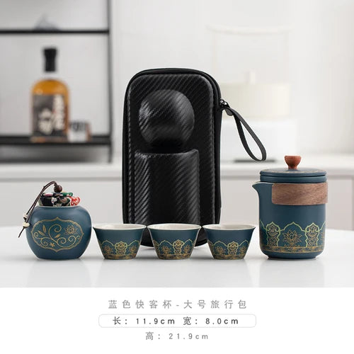 Travel Tea Set Portable Outdoor Camping Tourism Tea Making and Drinking Equipment Accompanying Express Cup One Pot Three Cups