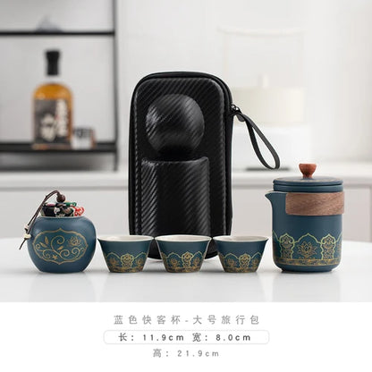 Travel Tea Set Portable Outdoor Camping Tourism Tea Making and Drinking Equipment Accompanying Express Cup One Pot Three Cups