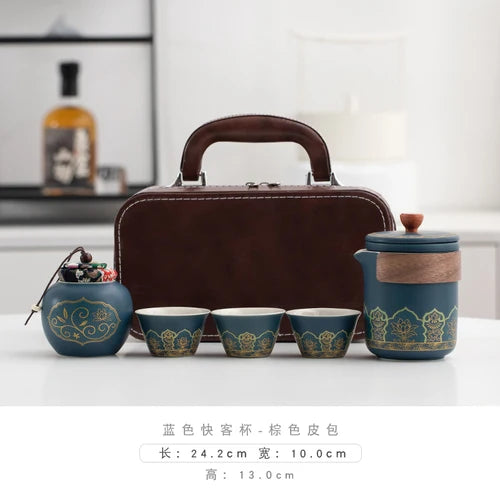 Travel Tea Set Portable Outdoor Camping Tourism Tea Making and Drinking Equipment Accompanying Express Cup One Pot Three Cups
