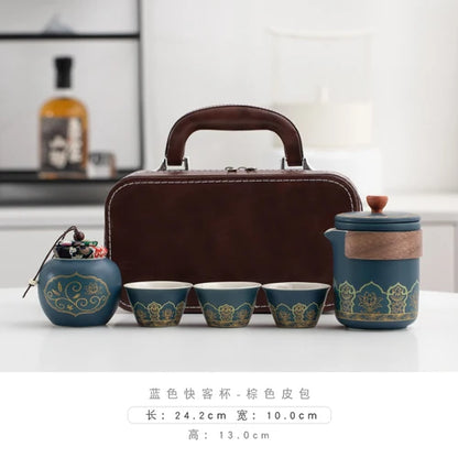 Travel Tea Set Portable Outdoor Camping Tourism Tea Making and Drinking Equipment Accompanying Express Cup One Pot Three Cups