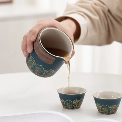 Travel Tea Set Portable Outdoor Camping Tourism Tea Making and Drinking Equipment Accompanying Express Cup One Pot Three Cups