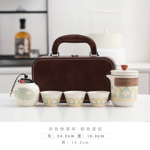 Travel Tea Set Portable Outdoor Camping Tourism Tea Making and Drinking Equipment Accompanying Express Cup One Pot Three Cups