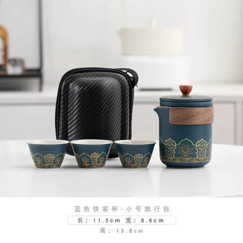 Travel Tea Set Portable Outdoor Camping Tourism Tea Making and Drinking Equipment Accompanying Express Cup One Pot Three Cups