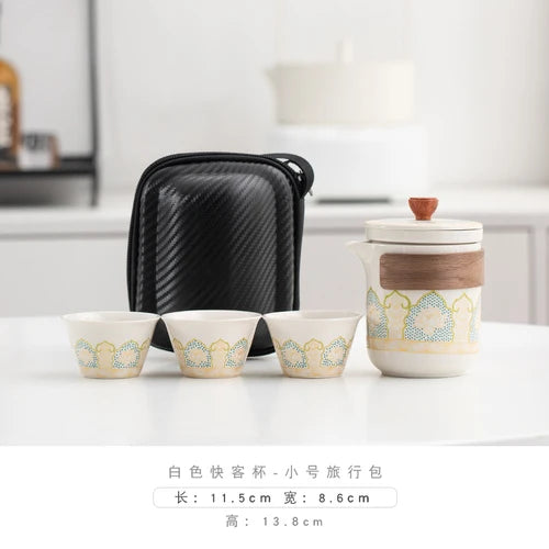Travel Tea Set Portable Outdoor Camping Tourism Tea Making and Drinking Equipment Accompanying Express Cup One Pot Three Cups