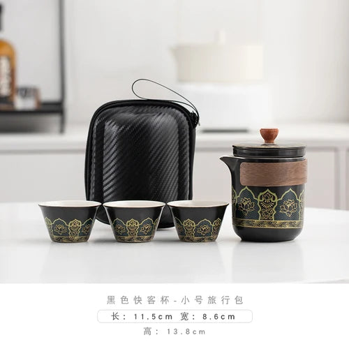 Travel Tea Set Portable Outdoor Camping Tourism Tea Making and Drinking Equipment Accompanying Express Cup One Pot Three Cups