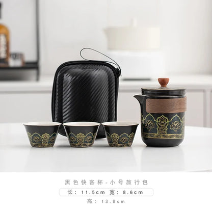 Travel Tea Set Portable Outdoor Camping Tourism Tea Making and Drinking Equipment Accompanying Express Cup One Pot Three Cups