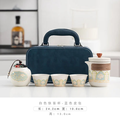 Travel Tea Set Portable Outdoor Camping Tourism Tea Making and Drinking Equipment Accompanying Express Cup One Pot Three Cups