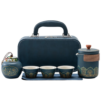 Travel Tea Set Portable Outdoor Camping Tourism Tea Making and Drinking Equipment Accompanying Express Cup One Pot Three Cups