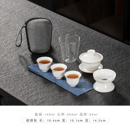 Travel Tea Set Portable Outdoor Camping Tourism Tea Making and Drinking Equipment Accompanying Express Cup One Pot Three Cups