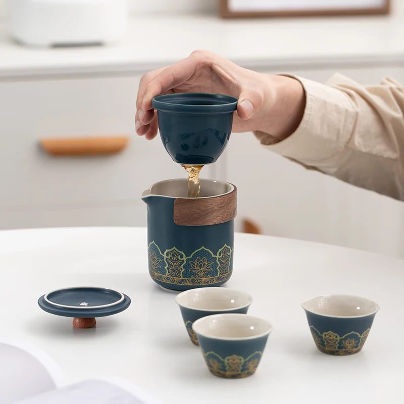 Travel Tea Set Portable Outdoor Camping Tourism Tea Making and Drinking Equipment Accompanying Express Cup One Pot Three Cups