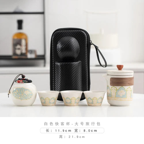 Travel Tea Set Portable Outdoor Camping Tourism Tea Making and Drinking Equipment Accompanying Express Cup One Pot Three Cups