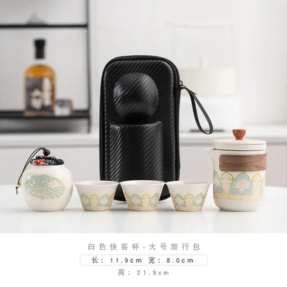 Travel Tea Set Portable Outdoor Camping Tourism Tea Making and Drinking Equipment Accompanying Express Cup One Pot Three Cups