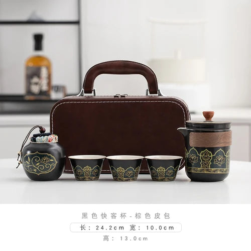 Travel Tea Set Portable Outdoor Camping Tourism Tea Making and Drinking Equipment Accompanying Express Cup One Pot Three Cups