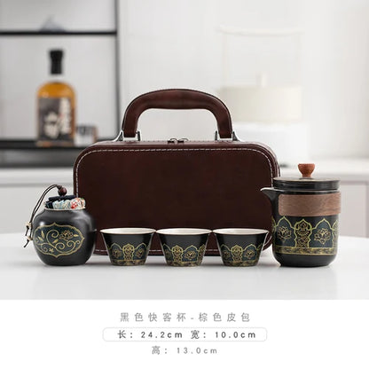 Travel Tea Set Portable Outdoor Camping Tourism Tea Making and Drinking Equipment Accompanying Express Cup One Pot Three Cups