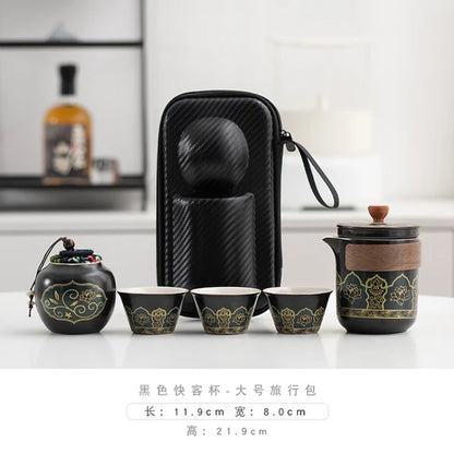 Travel Tea Set Portable Outdoor Camping Tourism Tea Making and Drinking Equipment Accompanying Express Cup One Pot Three Cups